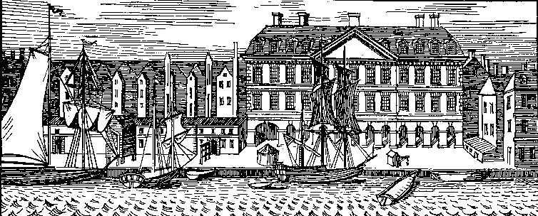 Custom House, Essex Bridge, 17th century. (20329 bytes)